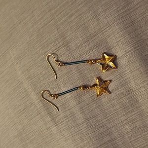 Starfish Dangle Earrings Gold & Green